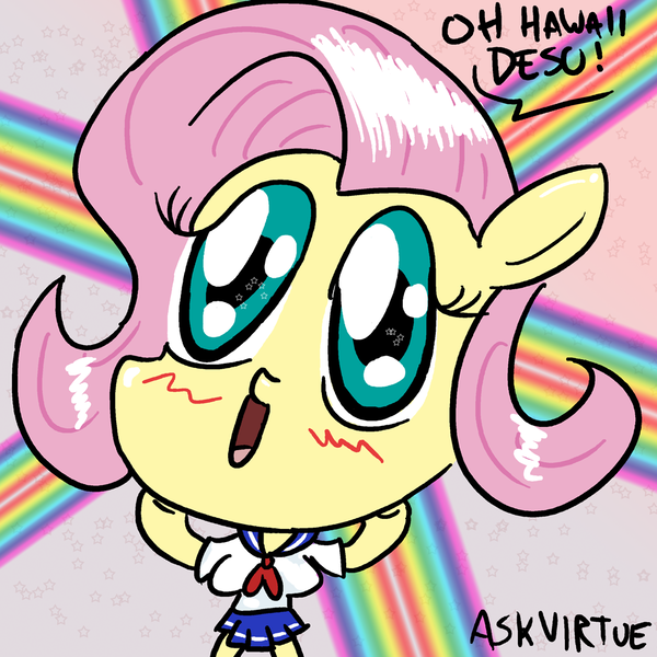 Size: 1000x1000 | Tagged: 30 minute art challenge, anthro, artist:virtue, derpibooru import, fluttershy, hawaii desu, kawaii desu fail, safe