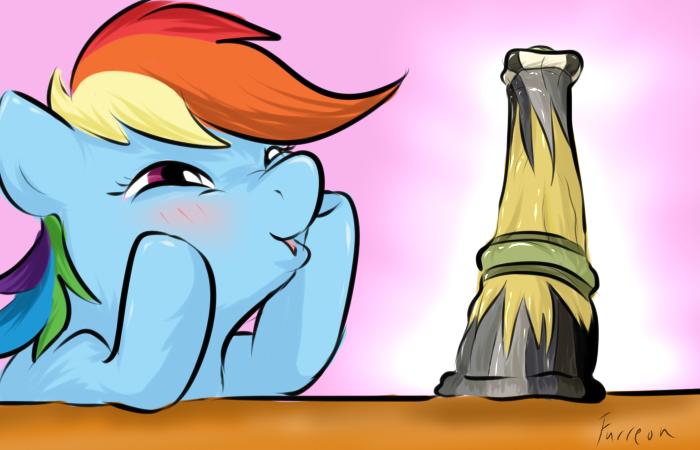 Size: 700x450 | Tagged: questionable, artist:furreon, derpibooru import, rainbow dash, pegasus, pony, blushing, dashface, dildo, female, horsecock dildo, implied daring do, nudity, sex toy, so awesome, solo, solo female