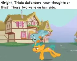 Size: 653x516 | Tagged: safe, derpibooru import, edit, edited screencap, screencap, snails, snips, pony, unicorn, magic duel, colt, comic sans, conjoined by horn, duo, fusion, low quality, male, meta, text