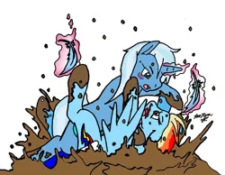 Size: 1000x777 | Tagged: angry, artist:asuraludu, blood, catfight, derpibooru import, fight, lesbian pony mud wrestling, mud, rainbow dash, rainbowtrix, safe, trixie