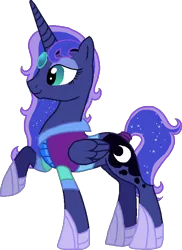 Size: 538x740 | Tagged: safe, artist:starryoak, derpibooru import, princess luna, alicorn, pony, alternate universe, ethereal mane, hoof shoes, raised hoof, simple background, solo, starry mane, transparent background