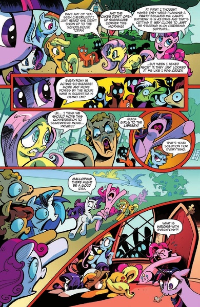 Size: 903x1388 | Tagged: advertisement, applejack, artist:andypriceart, comic, derpibooru import, disguise, disguised changeling, fluttershy, hiding, idw, idw advertisement, invasion of the body snatchers, issue 1, mane six, official comic, pinkie pie, pointing, preview, rainbow dash, rarity, running, safe, screaming, spoiler:comic, the return of queen chrysalis, twilight sparkle, vinyl scratch