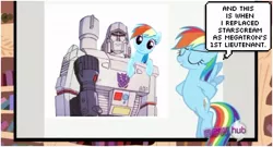 Size: 604x325 | Tagged: derpibooru import, hub logo, megatron, rainbow dash, safe, slideshow, transformers