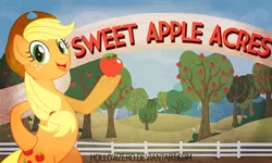 Size: 810x486 | Tagged: apple, applejack, artist:hollowzero, derpibooru import, obligatory apple, old timey, retro, safe, sweet apple acres