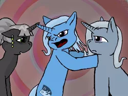 Size: 800x600 | Tagged: safe, derpibooru import, trixie, pony, unicorn, fanfic, pony pov series, alex warlorn, angry, catatonic, discorded, earring, fanfic art, lexy, morgan, mother, mother and daughter, reharmonized ponies, sisters, thousand yard stare
