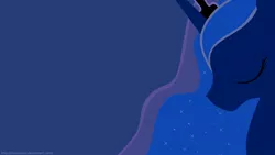 Size: 1366x768 | Tagged: safe, artist:nolycs, derpibooru import, princess luna, alicorn, pony, blue background, bust, eyes closed, female, horn, jewelry, lineless, mare, minimalist, portrait, profile, regalia, simple background, solo, tiara, wallpaper, wings