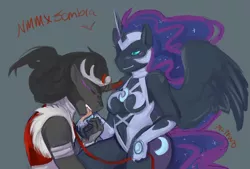 Size: 1280x866 | Tagged: anthro, artist:mlpfwb, blushing, breasts, derpibooru import, dominatrix, drool, female, femdom, king sombra, licking, lumbra, male, malesub, nightmare moon, shipping, sombramoon, straight, submissive, suggestive