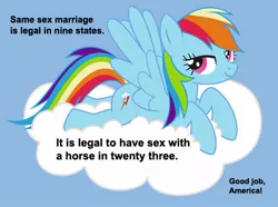 Size: 500x371 | Tagged: suggestive, derpibooru import, rainbow dash, pegasus, pony, 23 states, bedroom eyes, cloud, cracked, female, gay marriage, hilarious in hindsight, implied bestiality, implied sex, iwtcird, looking at you, mare, meme, no longer true, statistics