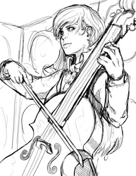 Size: 772x1000 | Tagged: artist:aphexangel, cello, derpibooru import, humanized, monochrome, musical instrument, octavia melody, safe, solo