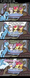 Size: 1000x2616 | Tagged: safe, artist:crystal-secret, derpibooru import, apple bloom, scootaloo, sweetie belle, trixie, earth pony, pegasus, pony, unicorn, comic, crying, cutie mark crusaders, drinking straw, female, filly, great and powerful, inconvenient trixie, mare, milkshake, ocular gushers, plot, punctuated for emphasis, sad, spill, spilled drink, the great and powerful countdown, third person, umbrella