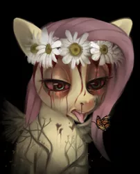 Size: 1070x1324 | Tagged: artist:imalou, blood, crown, derpibooru import, fluttershy, grimdark