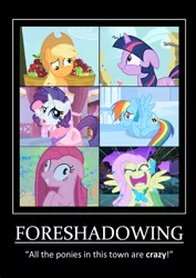 Size: 424x600 | Tagged: safe, derpibooru import, edit, edited screencap, screencap, applejack, fluttershy, pinkie pie, rainbow dash, rarity, twilight sparkle, earth pony, pegasus, pony, unicorn, applebuck season, party of one, sonic rainboom (episode), suited for success, swarm of the century, the best night ever, apple basket, appletired, artifact, cropped, derp, female, flutterrage, foreshadowing, mare, marshmelodrama, messy mane, motivational poster, pinkamena diane pie, quote, rarity being rarity, twilight snapple, unicorn twilight