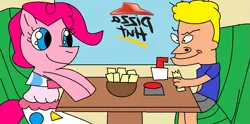 Size: 1079x537 | Tagged: artist:drpokeponydork, beavis, beavis and butthead, cheese sticks, derpibooru import, female, male, pinkie pie, pizza hut, safe, shipping, straight