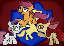 Size: 900x646 | Tagged: apple bloom, artist:vendetatj, cutie mark crusaders, derpibooru import, safe, scootaloo, sweetie belle