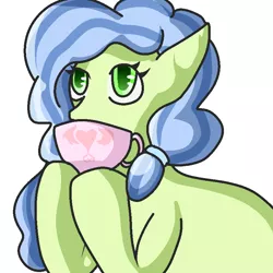 Size: 800x800 | Tagged: safe, artist:sanyamio, derpibooru import, tealove, earth pony, pony, cup, food, solo, tea, teacup