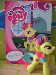 Size: 480x640 | Tagged: safe, artist:twilightberry, derpibooru import, official, honeybelle, pony, collector card, irl, photo, solo, toy