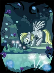 Size: 400x544 | Tagged: safe, artist:xkappax, derpibooru import, derpy hooves, pegasus, pony, cave, cave pool, female, mare, mirror pool, solo