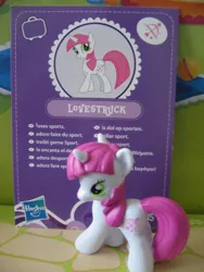 Size: 480x640 | Tagged: safe, artist:twilightberry, derpibooru import, official, lovestruck, pony, unicorn, blind bag, blind bag card, blind bag pony, collector card, female, german, irl, mare, photo, recolor, solo, toy