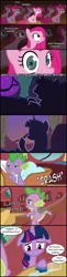 Size: 540x2204 | Tagged: artist needed, source needed, safe, derpibooru import, pinkie pie, spike, twilight sparkle, dragon, earth pony, pony, unicorn, too many pinkie pies, clone, comic, female, male, mare, nightmare, pinkamena diane pie, pinkie clone, pinkie clone debate, ptsd