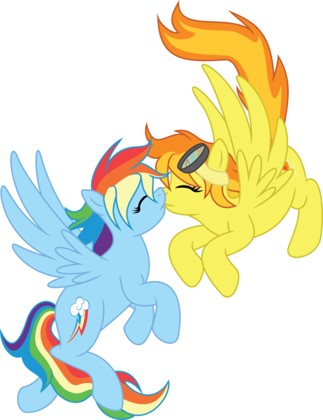 Size: 5847x7593 | Tagged: safe, artist:enigmaticfrustration, artist:mysteriouskaos, derpibooru import, rainbow dash, spitfire, pegasus, pony, absurd resolution, duo, eyes closed, female, goggles, kissing, lesbian, mare, shipping, simple background, spitdash, transparent background, vector