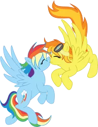 Size: 5847x7593 | Tagged: safe, artist:enigmaticfrustration, artist:mysteriouskaos, derpibooru import, rainbow dash, spitfire, pegasus, pony, absurd resolution, duo, eyes closed, female, goggles, kissing, lesbian, mare, shipping, simple background, spitdash, transparent background, vector
