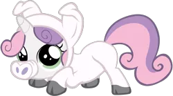 Size: 2675x1482 | Tagged: dead source, safe, artist:jacen47, derpibooru import, sweetie belle, pig, pony, unicorn, one bad apple, animal costume, clothes, costume, pig costume, simple background, solo, transparent background, vector