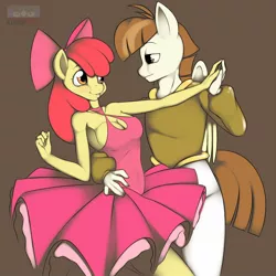Size: 1280x1280 | Tagged: anthro, apple bloom, appleweight, artist:kloudmutt, breasts, busty apple bloom, cleavage, clothes, derpibooru import, dress, featherbloom, featherweight, female, male, older, pegasus, safe, shipping, straight, tutu