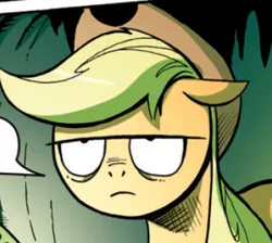 Size: 340x305 | Tagged: applejack, comic, derpibooru import, idw, official comic, reaction image, safe, spoiler:comic, the return of queen chrysalis