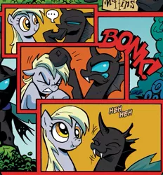 Size: 519x559 | Tagged: safe, artist:andypriceart, derpibooru import, idw, official, derpy hooves, changeling, pegasus, pony, the return of queen chrysalis, spoiler:comic, ..., comic, female, mare, official comic, scrunchy face, underp