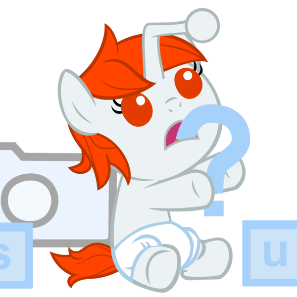 Size: 4320x4320 | Tagged: safe, artist:beavernator, derpibooru import, oc, oc:karma, unofficial characters only, pony, absurd resolution, baby, baby pony, camera, diaper, question mark, reddit, simple background, solo, vector, white background