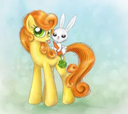 Size: 1100x975 | Tagged: safe, artist:munadrake, derpibooru import, angel bunny, carrot top, golden harvest, cute, cutie top, duo, female, male, tongue out