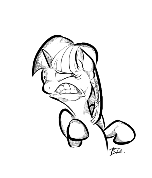 Size: 600x700 | Tagged: artist:keentao, black and white, bust, derpibooru import, disgusted, frown, grayscale, gritted teeth, monochrome, safe, simple background, solo, twilight sparkle, white background, wide eyes