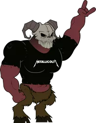 Size: 3842x4895 | Tagged: artist:ddhyuugaman, clothes, cloven hooves, demon, derpibooru import, male, metal horns, metallica, .mov, oc, oc:wolflor, parody, safe, shirt, simple background, skull, solo, transparent background, t-shirt
