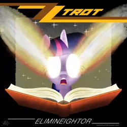 Size: 1000x1000 | Tagged: safe, artist:kefkafloyd, derpibooru import, twilight sparkle, ponified, pony, unicorn, album cover, book, female, glowing eyes, mare, parody, ponified album cover, zz top