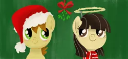 Size: 800x367 | Tagged: artist:sibsy, dead source, derpibooru import, mandofire, mistletoe, oc, oc:mandopony, safe, shipping, sibsy, wild fire