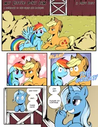 Size: 1000x1294 | Tagged: safe, artist:crystal-secret, derpibooru import, applejack, rainbow dash, trixie, appledash, comic, female, inconvenient trixie, lesbian, shipping, the great and powerful countdown