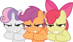Size: 6060x3502 | Tagged: absurd resolution, apple bloom, artist:the-crusius, cutie mark crusaders, derpibooru import, evil grin, grin, rapeface, safe, scootaloo, simple background, sweetie belle, transparent background, vector