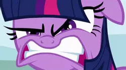 Size: 300x168 | Tagged: safe, derpibooru import, screencap, twilight sparkle, pony, unicorn, angry, face, faic, female, floppy ears, glare, gritted teeth, looking at you, mare, raised eyebrow, solo, unicorn twilight