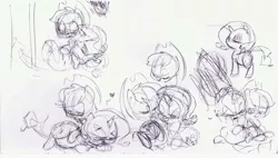 Size: 1100x623 | Tagged: dead source, safe, artist:tess, derpibooru import, applejack, rarity, chubby, cute, jackabetes, monochrome, raribetes, rarijack, shipping, sketch, traditional art