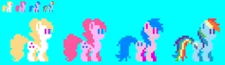 Size: 524x151 | Tagged: safe, artist:lightningbolt, derpibooru import, firefly, pinkie pie, rainbow dash, surprise, pony, g1, g1 to g4, generation leap, pixel art, sprite