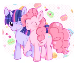 Size: 1000x814 | Tagged: safe, artist:charmyamber, derpibooru import, pinkie pie, twilight sparkle, blushing, female, holding legs, lesbian, shipping, twinkie