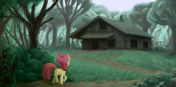 Size: 2180x1080 | Tagged: apple bloom, artist:cyberdrace, derpibooru import, house, safe, solo, story of the blanks