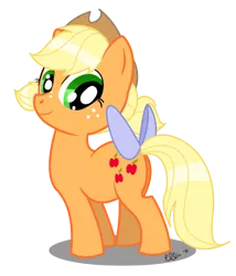 Size: 652x760 | Tagged: applejack, artist:ellisarts, derpibooru import, filly, safe, tail bow, younger