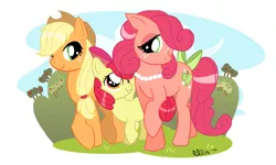 Size: 900x540 | Tagged: apple bloom, applejack, artist:ellisarts, derpibooru import, oc, safe, tail bow