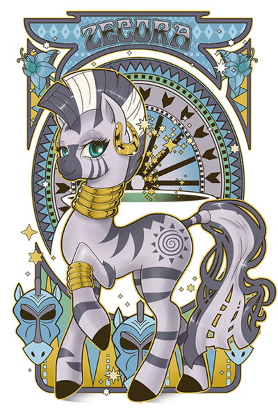 Size: 467x700 | Tagged: artist:hezaa, derpibooru import, modern art, nouveau, safe, zebra, zecora