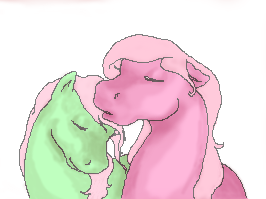 Size: 266x199 | Tagged: artist:14inaheart, female, g3, lesbian, minty, mintypie, pinkie pie, safe, shipping, sleeping