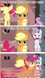 Size: 500x859 | Tagged: apple bloom, applejack, comic, cutie mark crusaders, derp, derpibooru import, one bad apple, safe, scootaloo, sweetie belle, unhapplejack