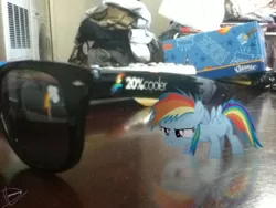 Size: 960x720 | Tagged: safe, artist:utterlyludicrous, derpibooru import, rainbow dash, pony, cutie mark, filly, irl, photo, ponies in real life, quote, reflection, sunglasses, tissue, vector