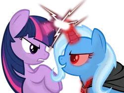 Size: 6500x4875 | Tagged: absurd resolution, artist:godoffury, derpibooru import, horns are touching, magic duel, safe, simple background, transparent background, trixie, twilight sparkle, vector