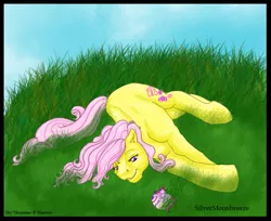 Size: 775x632 | Tagged: artist:silvermoonbreeze, breezie, easter, easter egg, g2, grass, relaxing, safe, side, sky skimmer
